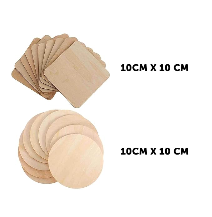 Mini Leaves Combo Pack of 24 | Brown, 12 Round & 12 Square | Mdf Coaster Unfinished Wood Pieces Blank for Diy Craft Projects