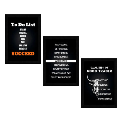 ArtX Paper Stock Market Trading Motivational Quotes Wall Frames Set of 3