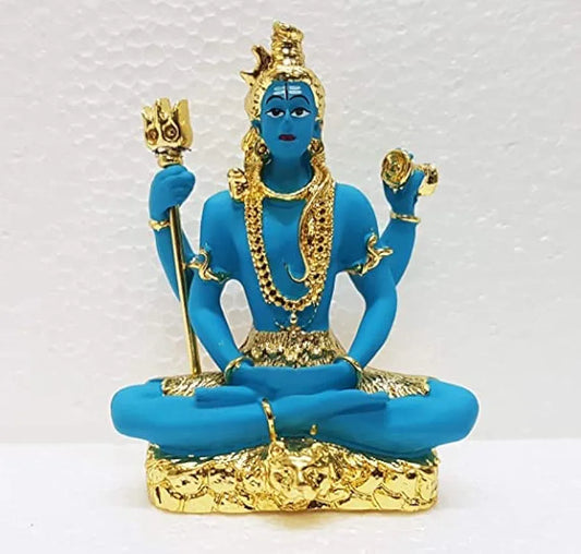 Gold Art India Resin Lord Shiva Idol Bhole Baba Gold blue