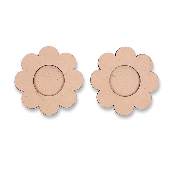 Hobby India 10 Pieces Mdf Wooden Flower Tealight Candle Holder for Home and Office Decoration