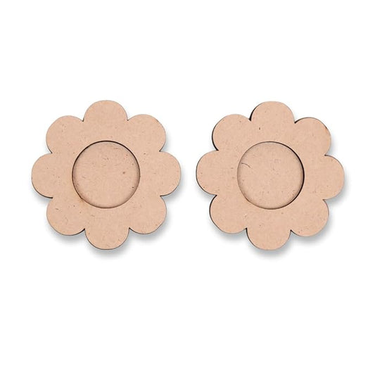 Hobby India 10 Pieces Mdf Wooden Flower Tealight Candle Holder for Home and Office Decoration