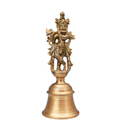 The Advitya Brass Krishan with Flute Standing on Bell