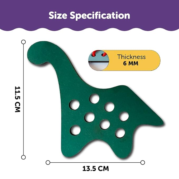 Mini Leaves Lacing Activity for Kids | Wooden Lacing Toys for Toddlers | Preschooler Educational fine Motor Skill | Dinosaur