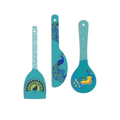 Artvibes Beautiful Peacock Wooden Wall Hanger for Home | Set of 3