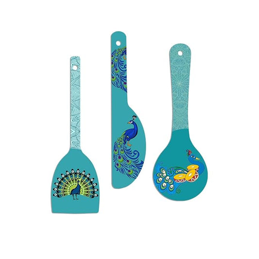 Artvibes Beautiful Peacock Wooden Wall Hanger for Home | Set of 3