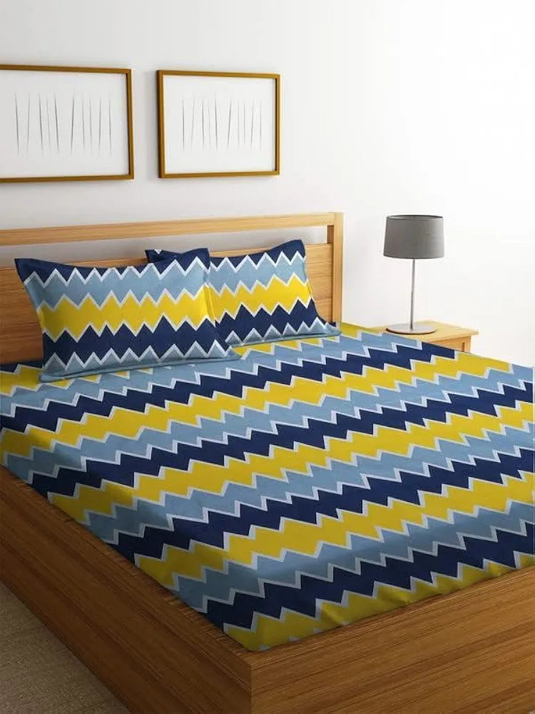 BSB Home Premium Double Bedsheet with 2 Pillow Covers 160 TC 3 Pcs Set Yellow and Blue