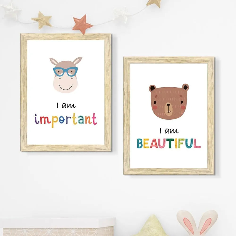 ArtX Paper Motivational-03 Quotes Wall Posters Cartoon Animals Wall Frame A4 Size Multicolor Synthetic Wood Set Of 6