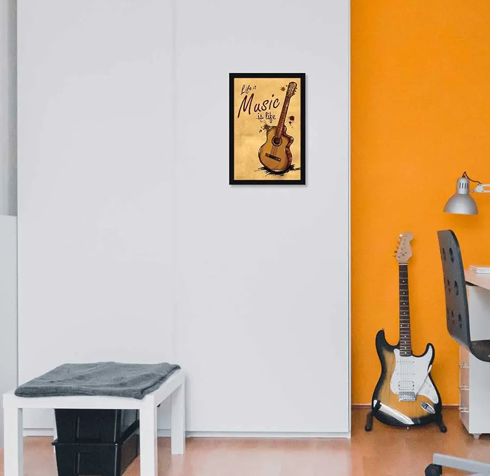 ArtX Paper Music Is Life Motivational Quote Framed Wall Art Painting