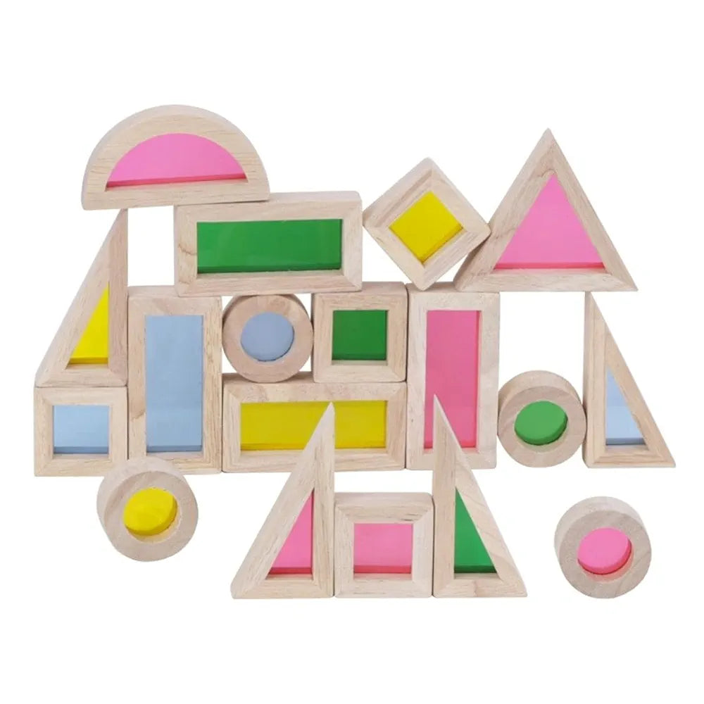 NESTA TOYS - Wooden Rainbow Building Blocks  | Stacking Toys for Toddlers | Acrylic Multicolor Geometrical Blocks