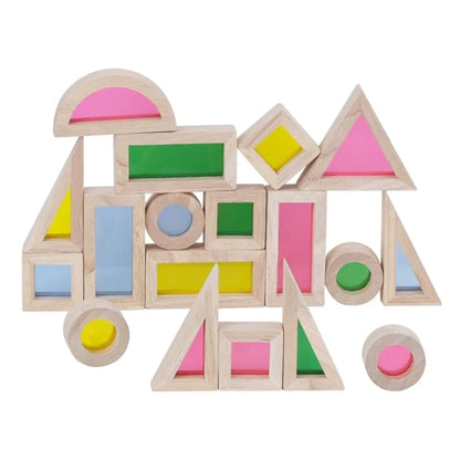 NESTA TOYS - Wooden Rainbow Building Blocks  | Stacking Toys for Toddlers | Acrylic Multicolor Geometrical Blocks