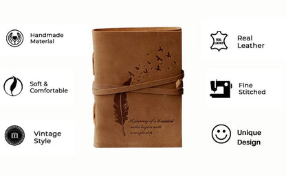 CraftShades – Leather Diary Embossed With Leaf of Tree & a Quote Antique Handmade Leather Bound Diary cum Notepad for Men and Women Plain Paper of 5×7 Inch Size 240 Pages Perfect for Travel Diary