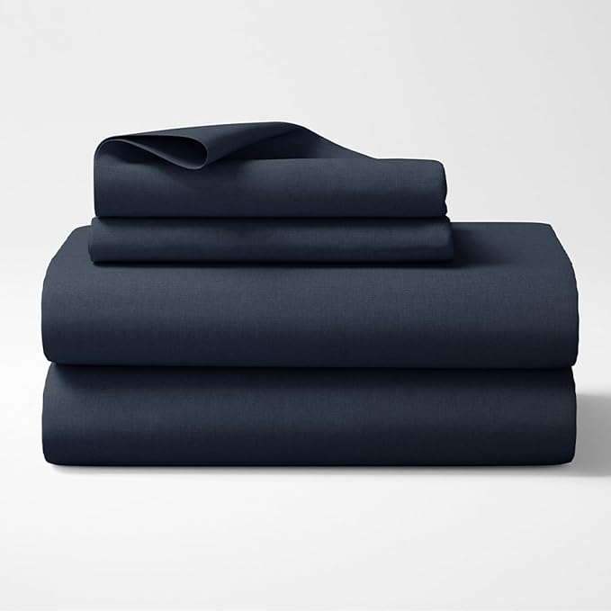 Haus & kinder Cotton Elastic Fitted Bedsheet King Size 2 Pillow Covers | Colour Navyblue