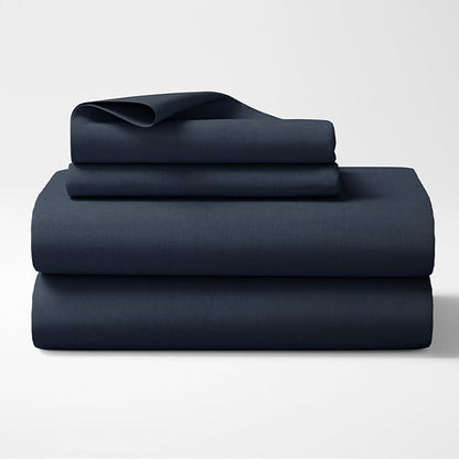 Haus & kinder Cotton Elastic Fitted Bedsheet King Size 2 Pillow Covers | Colour Navyblue