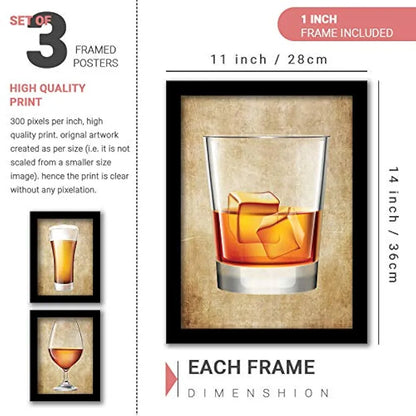 Rainbow Arts Bar Glass Framed Wall Posters for Kitchen Bar FramedSet of 3