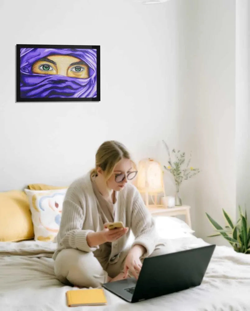 ArtX Paper Pencil Colors Mysterious Eyes Framed Wall Art Painting Set of 1