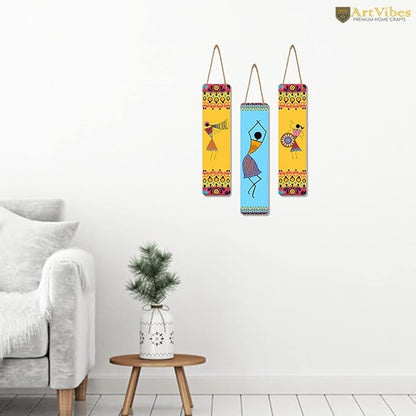Artvibes African Warli Art Designer Wooden Wall Hanging Decoration Items for Home | Set of 3