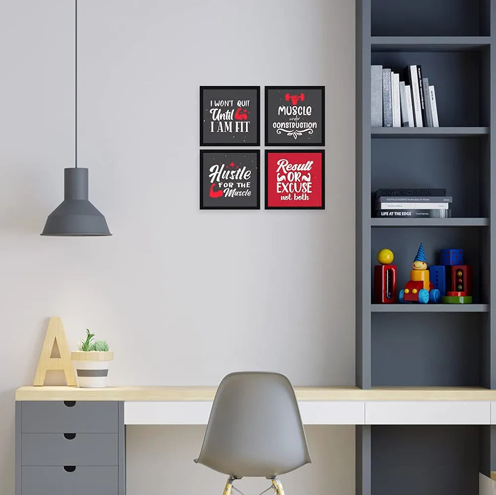 ArtX Paper Motivational I Wont Quit Gym Exercise Quotes Wall Art Painting Set of 4
