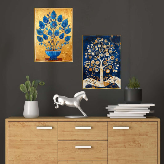 Set of Two Wall Paintings for Wall Dacoration Golden Framed Wall Paintings for Living Room & Bedroom Wall Art for Home Decoration & Office Wall Décor (14×11 inch CH-GD2-10)