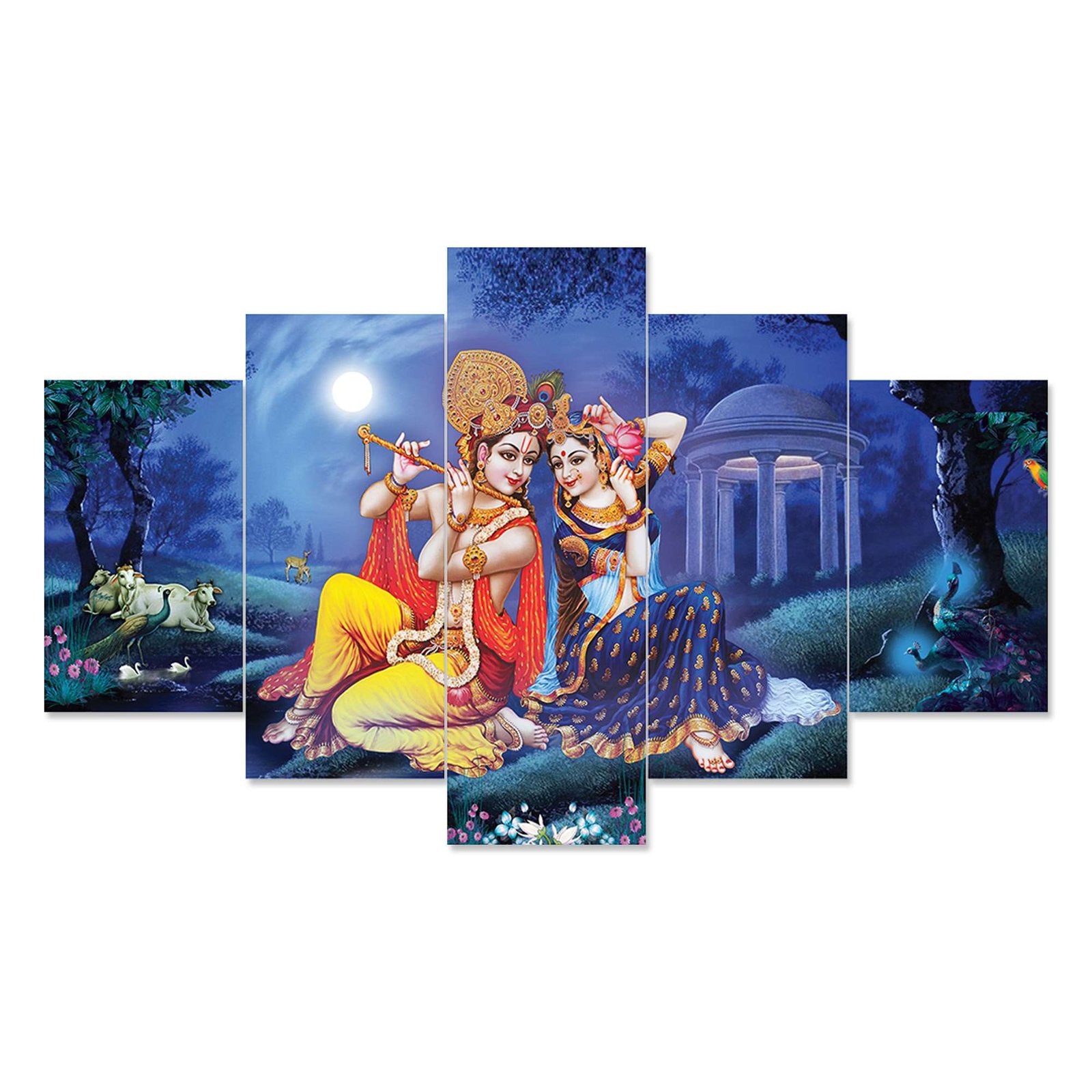 Radhe Krishna Set of Five 3D Framed Paintings for Wall Decoration – Ideal for Home, Living Room, and Bedroom (75 x 43 CM)