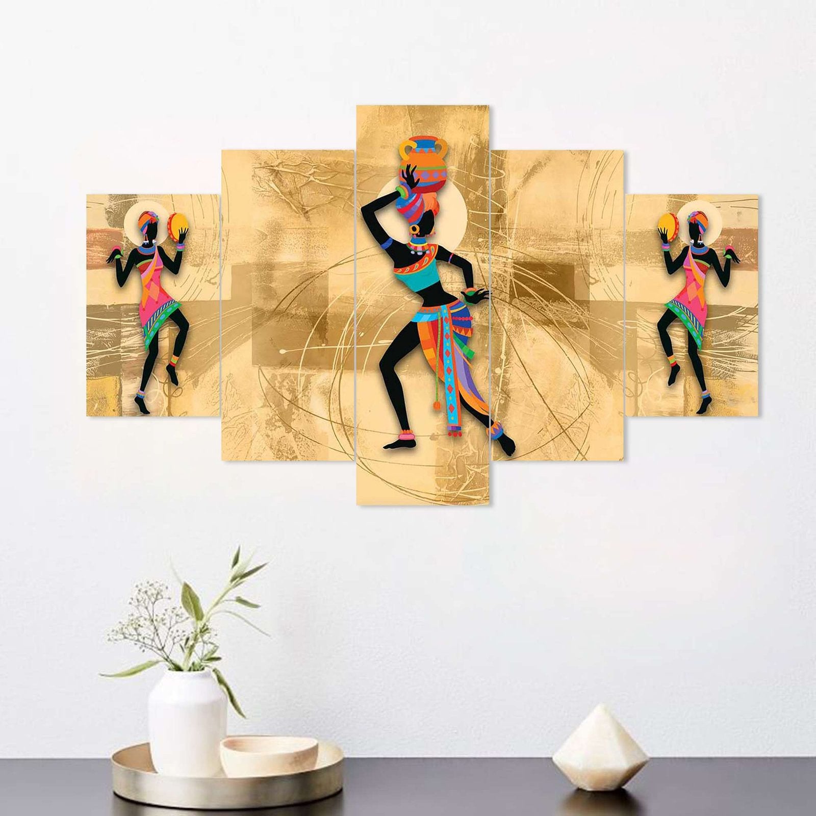 Rajsthani Set of Five 3D Framed Paintings for Wall Decoration – Ideal for Home, Living Room, and Bedroom (75 x 43 CM)