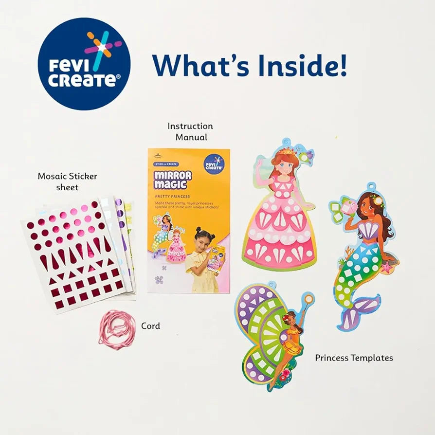Fevicreate Stick-n-Create Mirror Magic Pretty Princess Kit | Sparkly Stickers | Princess Templates | Travel Friendly | Boosts Creativity | Screen-Free Play | Gifting | Ages 3 +