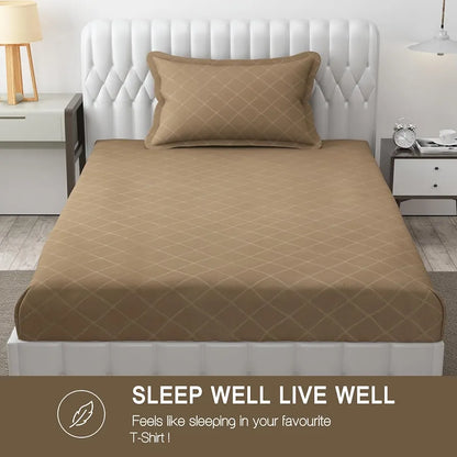 Fresh From Loom Single Bedsheet Microfiber Rotary Printed with 1 Pillow Covers 144 TC Dark Beige Barfi
