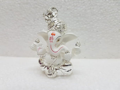 Gold Art India Ceramic Pagdi Ganesh Idol For Car Dashboard Small Ganesha Murti For Home Decor