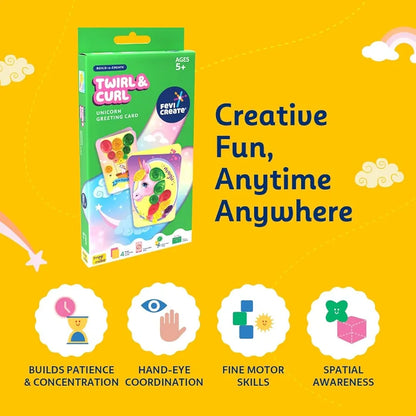 Fevicreate Build-n-Create Twirl & Curl Unicorn Greeting Card Kit | Quilling Art | Colourful Unicorn Greeting Cards | Travel Friendly | Screen-Free Play | Gifting | Ages 5 +