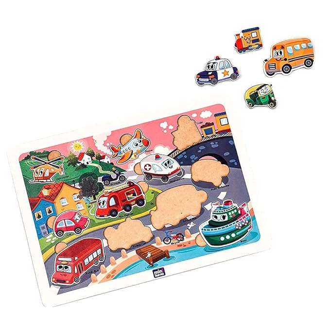 Mini Leaves Transport Vehicles Wooden Puzzle | Educational Puzzle for 4+ Age Kid | 11 Vehicles Shape
