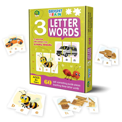 THE BOOK TREE Bright Brain 3 Letter Words Puzzle - Learn To Spell 20 Three Letter Words 60 Pieces- Beautiful Colorful Pictures Age 4+ Gift Box By Majestic Book Club, For Kid