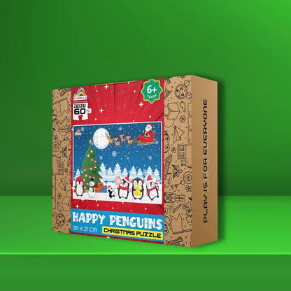 Playhills Wooden Puzzle Happy Penguin Family Celebrating Christmas 60 Puzzle Pieces, Ideal Christmas Gift for Kids 3,4,5,6,7 Years