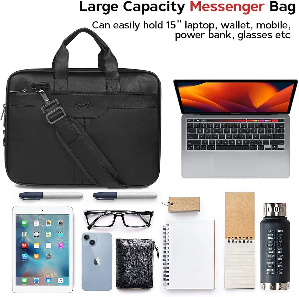 RIONTO Messenger Bag - Laptop Bag for Men, PU Leather Expandable Office Bag for Men | Supports Laptop Upto 15.6 inches 