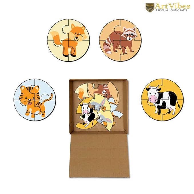 Artvibes Cute Animals Premium Wooden Puzzles for Kids | Jigsaw Puzzles for Kids Age 2-5 | Toddlers Wooden 4 Piece Puzzle | Set of 6