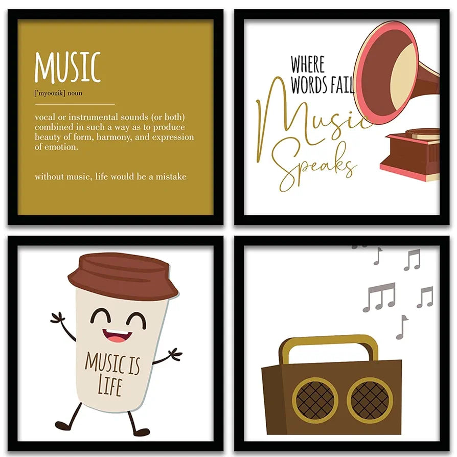 Kotart Wood - Music Quotes Frames For Wall Decor Set Of 4