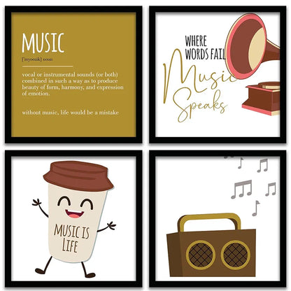 Kotart Wood - Music Quotes Frames For Wall Decor Set Of 4