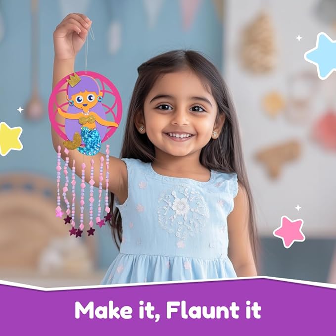 Bloomingo Art & Craft Kit - Mermaid Dreamcatcher | Diy Dream Catcher Kit for Kids | Themed Dream Catcher With Fun Foil Stickers