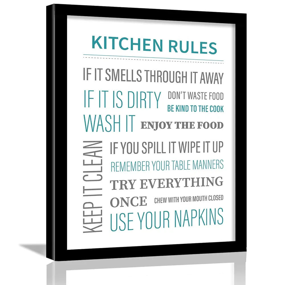 Kotart Kitchen Rules Wall Poster for Kitchen Typographic Design Framed Posters Design01