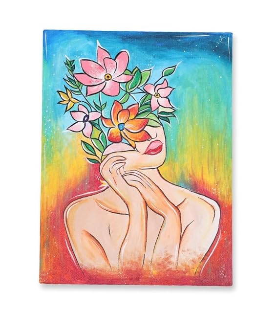 Hobby India Self Painting Beautiful Flower Girl Canvas | Pre-designed Canvas Board for Best Gift Adults & Artist