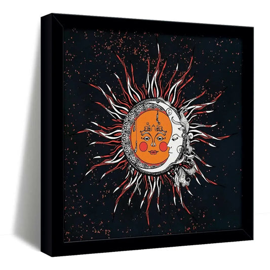 ArtX Sun And Moon Madhubani Big Canvas Painting With Frame