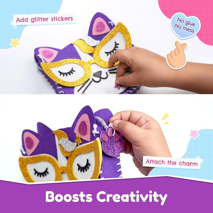 Bloomingo Art & Craft Kit - Kitty Sling Bag | Fun Mess Free Arts & Craft Kit for Kids | Design Your Own Cute Diy Craft Bag