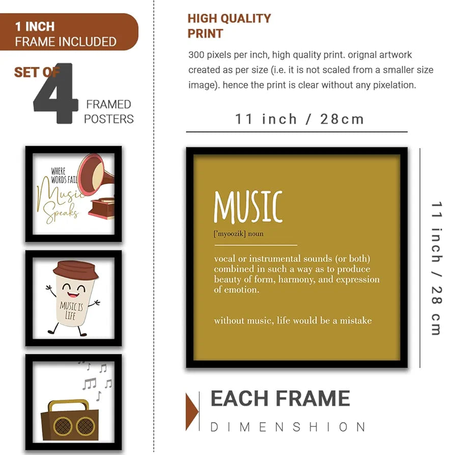 Kotart Wood - Music Quotes Frames For Wall Decor Set Of 4