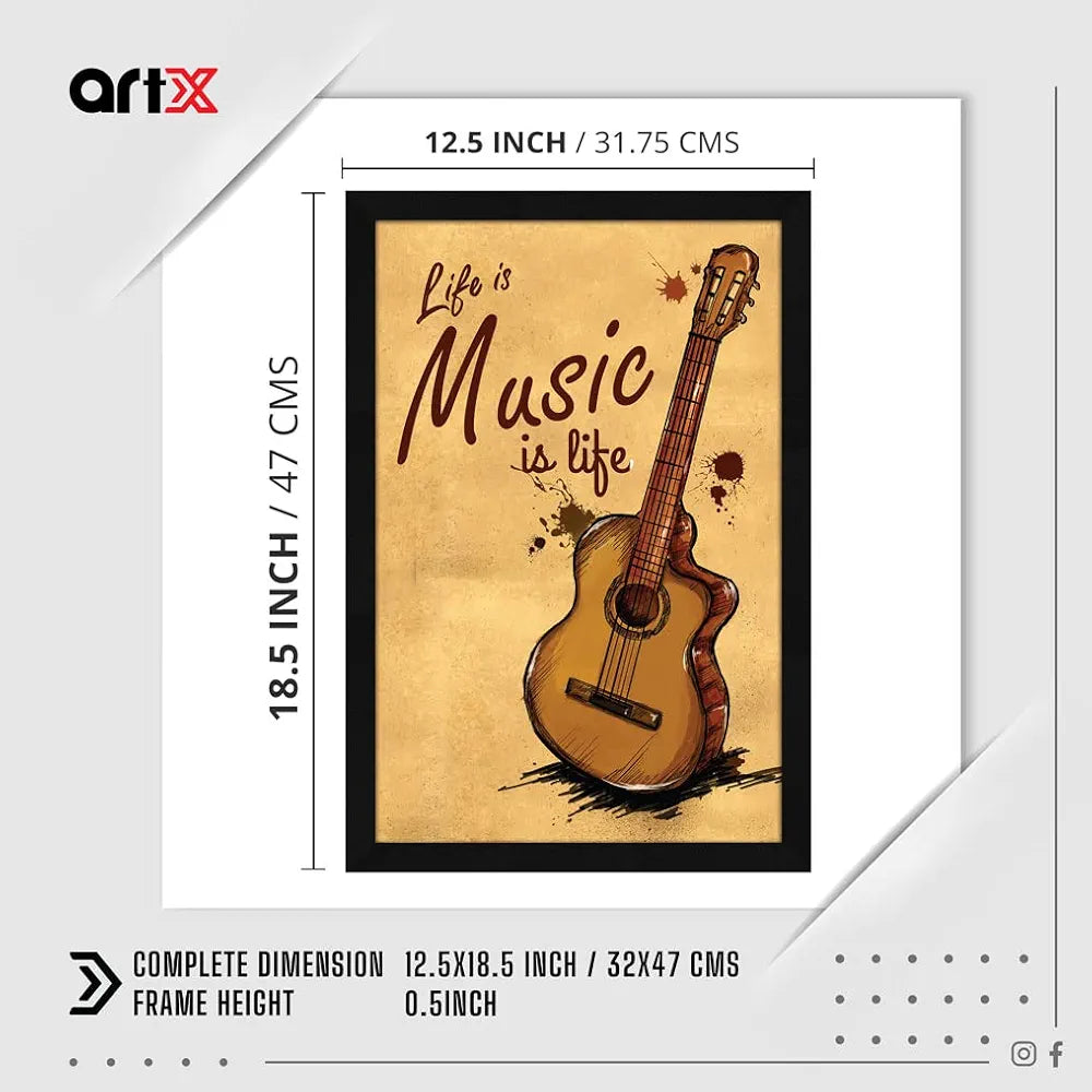 ArtX Paper Music Is Life Motivational Quote Framed Wall Art Painting