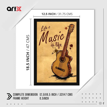 ArtX Paper Music Is Life Motivational Quote Framed Wall Art Painting