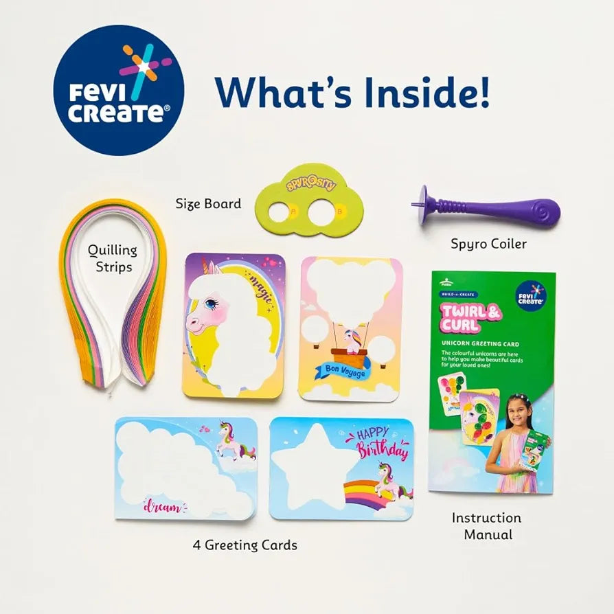 Fevicreate Build-n-Create Twirl & Curl Unicorn Greeting Card Kit | Quilling Art | Colourful Unicorn Greeting Cards | Travel Friendly | Screen-Free Play | Gifting | Ages 5 +