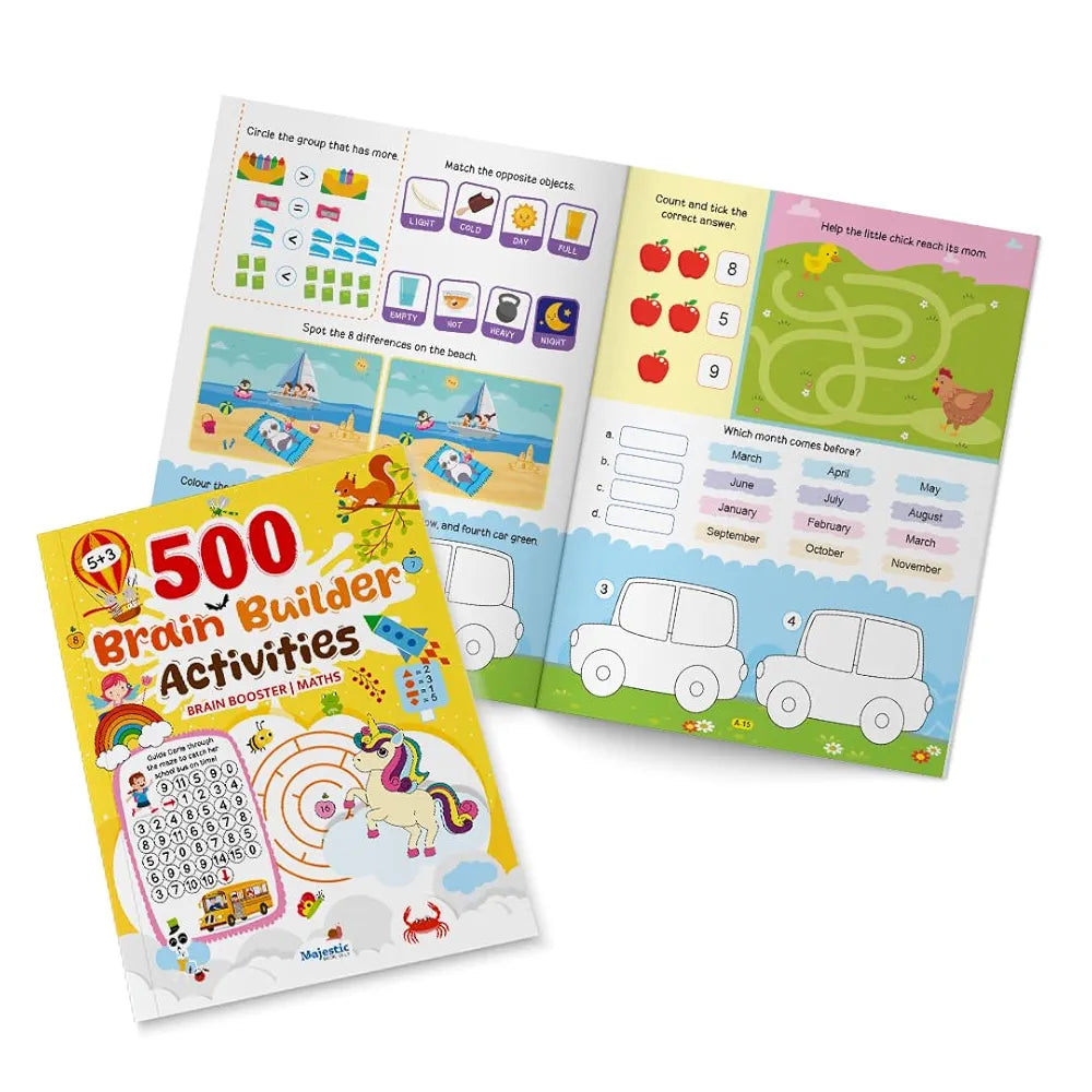 500 Brain Builder Activity Book for Kids Age 4+ | Maths & Brain Booster Activities | Early Learning Workbook with Matching Games, Puzzles, Number Activities & More