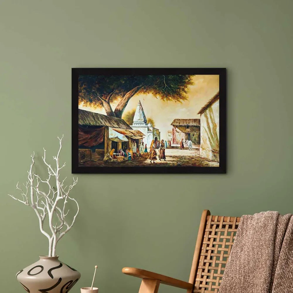 ArtX Paper Rajasthani Village Scene Framed Wall Art Painting AXI00313-VIL