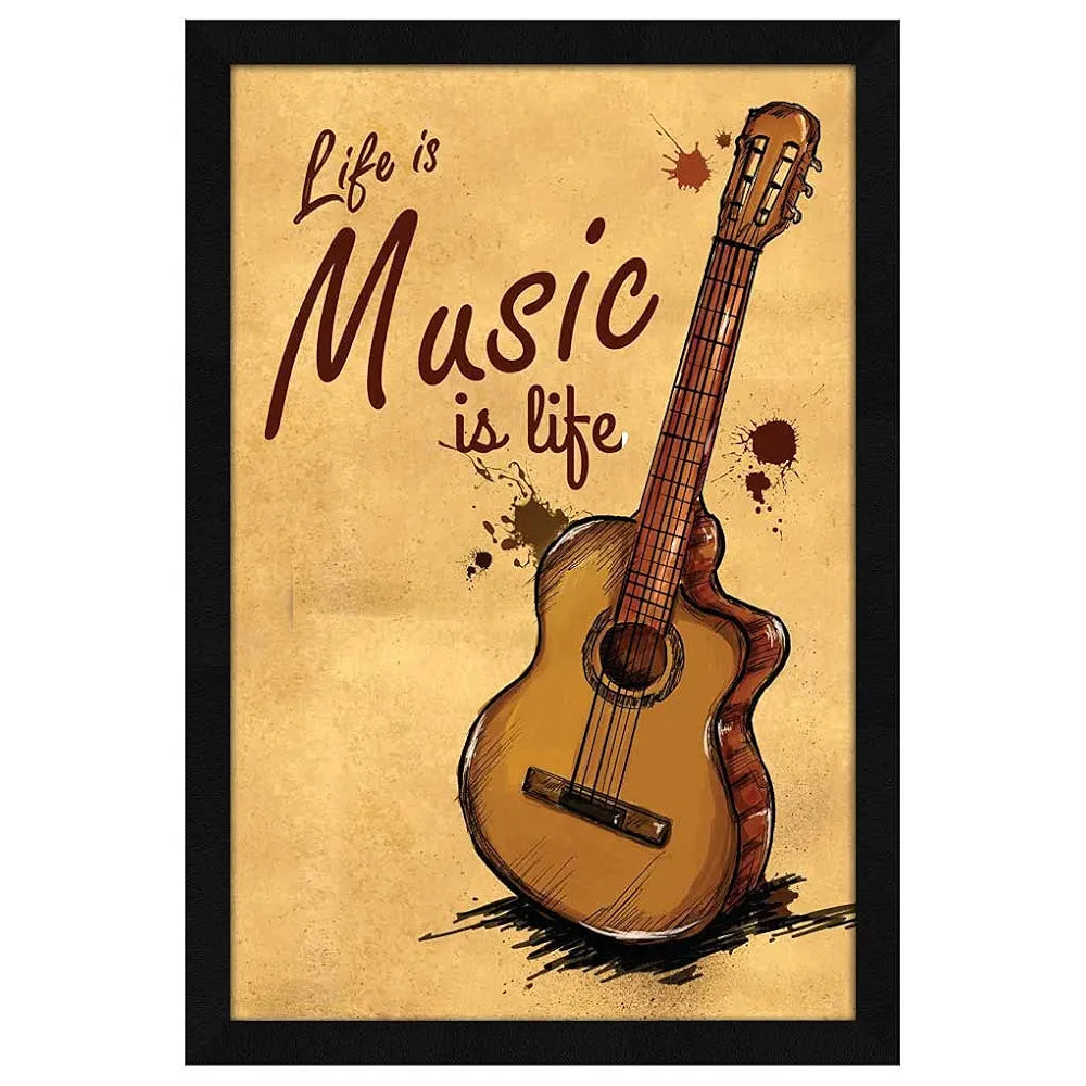 ArtX Paper Music Is Life Motivational Quote Framed Wall Art Painting