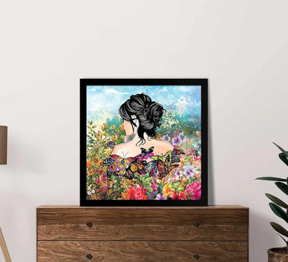 ArtX Woman Butterfly Big Canvas Painting For Bedroom Living Room