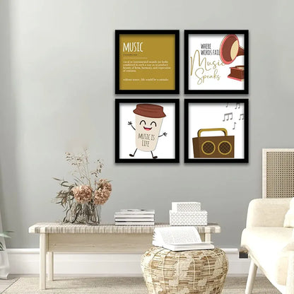 Kotart Wood - Music Quotes Frames For Wall Decor Set Of 4