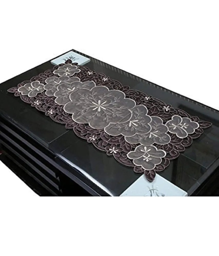 Kuber Industries Embroidery Table Runner in Soft Cloth Brown Colour